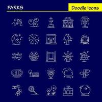 Parks Hand Drawn Icons Set For Infographics Mobile UXUI Kit And Print Design Include Drums Instrument Music Map Location Park Parking World Icon Set Vector