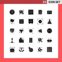 Pack of 25 creative Solid Glyphs of touch interaction browser hard disk disk Editable Vector Design Elements