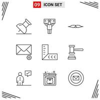 9 iconos estilo de línea basados en cuadrícula símbolos de esquema creativos para el diseño de sitios web signos de icono de línea simple aislados en fondo blanco 9 conjunto de iconos fondo de vector de icono negro creativo