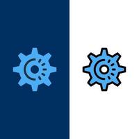 Cog Gear Setting Idea  Icons Flat and Line Filled Icon Set Vector Blue Background