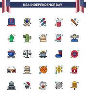 25 Creative USA Icons Modern Independence Signs and 4th July Symbols of baseball wine celebration juice alcohol Editable USA Day Vector Design Elements