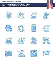 Happy Independence Day USA Pack of 16 Creative Blues of american football sweet american stage Editable USA Day Vector Design Elements