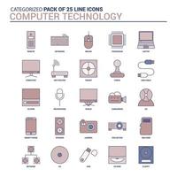 Vintage Computer Technology Icon set 25 Flat Line icon set vector