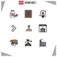 Set of 9 Modern UI Icons Symbols Signs for stamp right computer arrow education Editable Vector Design Elements
