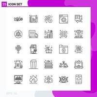 paquete de conjunto de iconos de línea de 25 iconos de contorno aislados en fondo blanco para impresión web y fondo de vector de icono negro creativo móvil