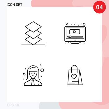 Universal Icon Symbols Group of 4 Modern Filledline Flat Colors of arrange female worker computer youtube manager Editable Vector Design Elements