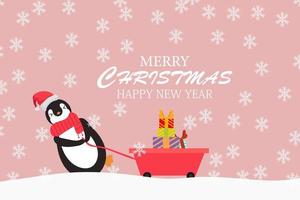 feliz navidad y próspero año nuevo con lindo pingüino vacaciones personaje de dibujos animados vector. vector