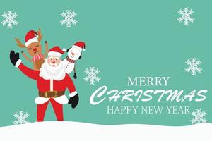 Merry Christmas and happy new year with cute Santa Claus snowman. and , reindeer  cartoon character vector. vector