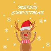 Merry Christmas  greeting card with cute  reindeer cartoon character vector