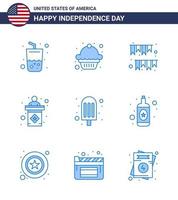 usa feliz día de la independencia pictograma conjunto de 9 blues simple de comida muestra garland etapa usa editable usa day elementos de diseño vectorial vector