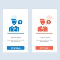 Man Work Job Dollar  Blue and Red Download and Buy Now web Widget Card Template vector