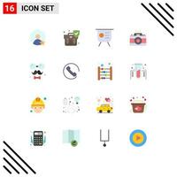 Universal Icon Symbols Group of 16 Modern Flat Colors of brim picture graph photo camera Editable Pack of Creative Vector Design Elements