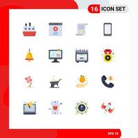 Pack of 16 Modern Flat Colors Signs and Symbols for Web Print Media such as bell android file mobile phone Editable Pack of Creative Vector Design Elements