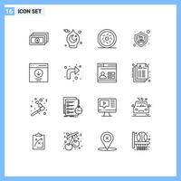 Pack of 16 Modern Outlines Signs and Symbols for Web Print Media such as interface communication donut user people Editable Vector Design Elements