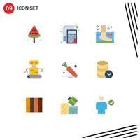 Set of 9 Modern UI Icons Symbols Signs for food space fish robot wellness Editable Vector Design Elements