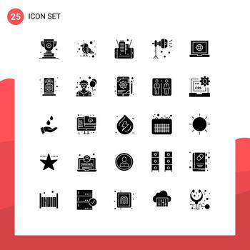 User Interface Pack of 25 Basic Solid Glyphs of studio light lightning wild light building Editable Vector Design Elements