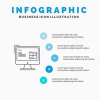 icono de línea de diseño de reparación de construcción de computadora con fondo de infografía de presentación de 5 pasos vector