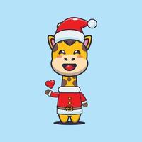 Cute giraffe wearing santa costume. Cute christmas cartoon illustration. vector