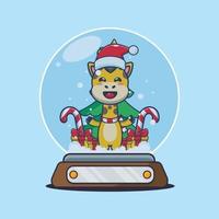 Cute giraffe in snow globe. Cute christmas cartoon illustration. vector