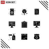 Mobile Interface Solid Glyph Set of 9 Pictograms of education code light bulb computer ramadhan Editable Vector Design Elements