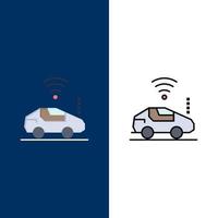 iconos de señal wifi de auto coche plano y conjunto de iconos llenos de línea vector fondo azul