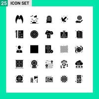 Set of 25 Commercial Solid Glyphs pack for left arrow research hotel dormitory Editable Vector Design Elements