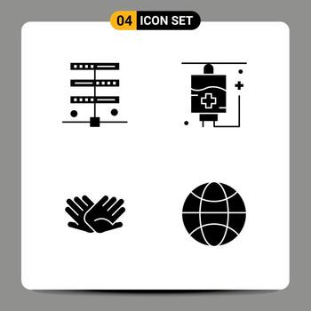 Set of 4 Vector Solid Glyphs on Grid for data help server medical relations Editable Vector Design Elements