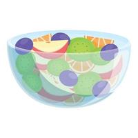 Juicy fruit salad icon, cartoon style vector