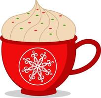 Hot chocolate with marshmallows in a red cup for Christmas. Merry Christmas and New Year cup with sweets. Elements of vector design.Suitable for Christmas design and coloring, advertising, postcards