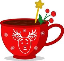 chocolate caliente con paletas navideñas en una taza roja con un ciervo.  ilustración vectorial feliz navidad y feliz año nuevo taza con dulces.  ilustración de estilo de dibujos  de diseño vectorial.  14330999 Vector en Vecteezy