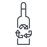 icono vectorial aislado de botella de vidrio o plástico con signo de reciclaje. vector