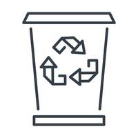 Vector isolated icon of trash can or container with recycling sign.