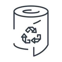 Vector isolated icon of toilet paper roll with recycling sign.