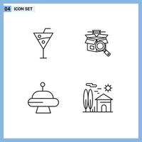 Pictogram Set of 4 Simple Filledline Flat Colors of beach space drinks online search estate Editable Vector Design Elements