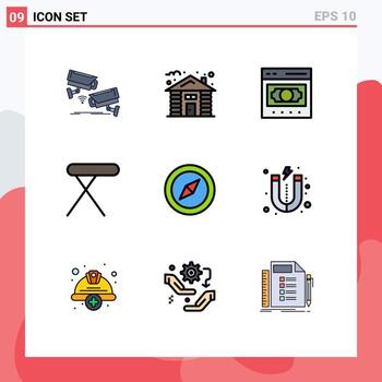 9 User Interface Filledline Flat Color Pack of modern Signs and Symbols of table home tree appliances money Editable Vector Design Elements