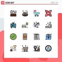 Universal Icon Symbols Group of 16 Modern Flat Color Filled Lines of tv herb trolly flower stroller Editable Creative Vector Design Elements