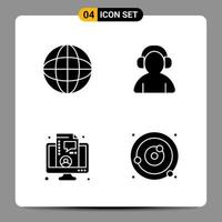 4 Black Icon Pack Glyph Symbols Signs for Responsive designs on white background 4 Icons Set Creative Black Icon vector background