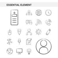 Essential Element hand drawn Icon set style isolated on white background Vector