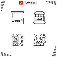 4 Icons Line Style Grid Based Creative Outline Symbols for Website Design Simple Line Icon Signs Isolated on White Background 4 Icon Set Creative Black Icon vector background