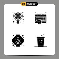 Group of 4 Modern Solid Glyphs Set for search gear focus schedule cola Editable Vector Design Elements