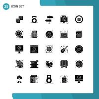 User Interface Pack of 25 Basic Solid Glyphs of kpi signs fitness direction arrows Editable Vector Design Elements