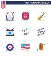 Happy Independence Day 9 Flats Icon Pack for Web and Print american date american calendar american Editable USA Day Vector Design Elements