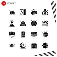 Collection of 16 Vector Icons in solid style Pixle Perfect Glyph Symbols for Web and Mobile Solid Icon Signs on White Background 16 Icons Creative Black Icon vector background