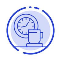 pausa para el café taza tiempo evento azul línea punteada icono de línea vector