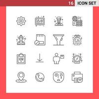 Universal Icon Symbols Group of 16 Modern Outlines of repair mechanic professor man hosting Editable Vector Design Elements