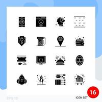 Group of 16 Solid Glyphs Signs and Symbols for access water user sea human Editable Vector Design Elements