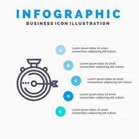 Launch Management Optimization Release Stopwatch Line icon with 5 steps presentation infographics Background vector