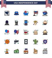 Flat Filled Line Pack of 25 USA Independence Day Symbols of cup usa states international country Editable USA Day Vector Design Elements