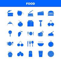 los iconos de glifo sólido de alimentos establecidos para infografías kit uxui móvil y diseño de impresión incluyen especias, chile, pimiento picante, pastel, comida dulce, comida, colección, moderno, infografía, logotipo, y, pictogram, vector