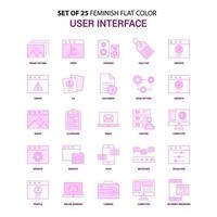 Set of 25 Feminish User Interface Flat Color Pink Icon set vector